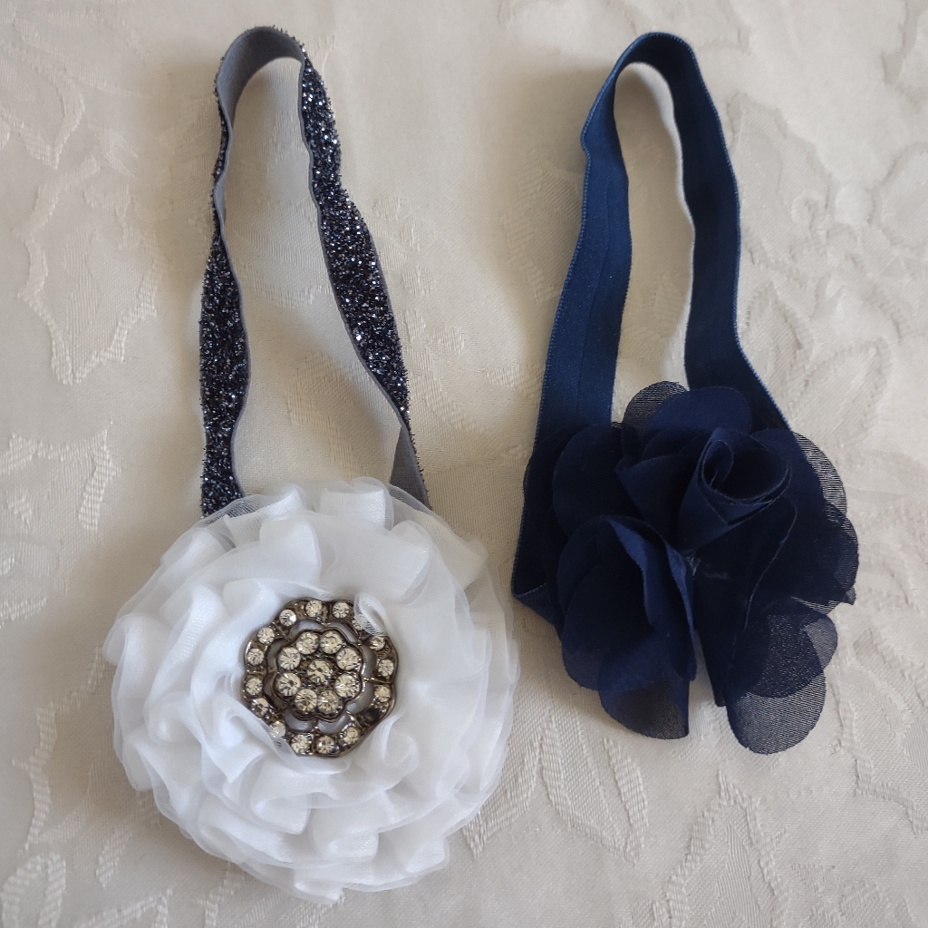 Flowers Accessories White Crystals Navy Blue